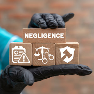 A person holds wooden blocks spelling 'negligence', symbolizing its role in wrongful death claims. - Sexton Weldon Law Firm