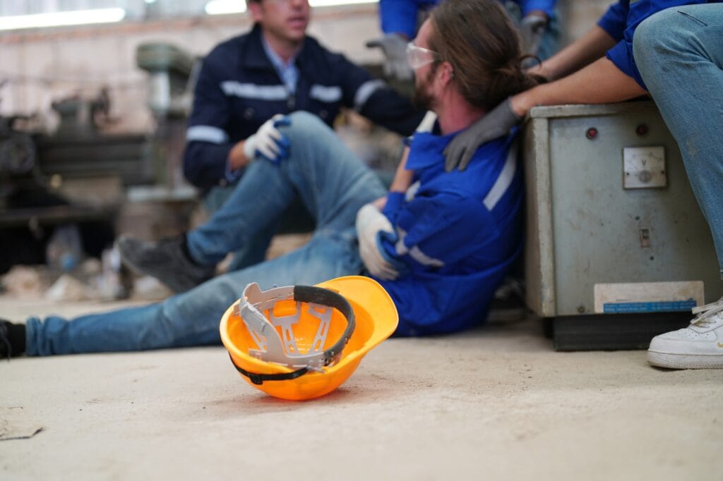 an accident in workplace. factory worker has accident.